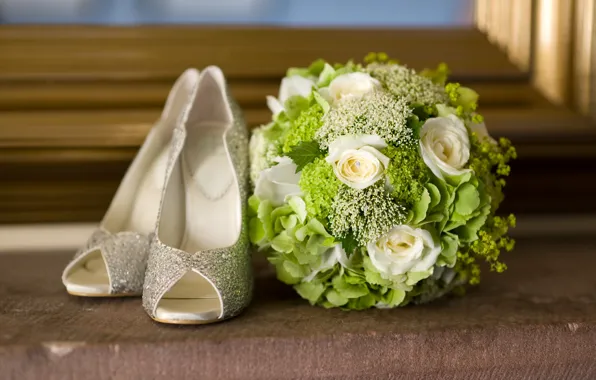 Shoes, flowers, bouquet, flowers, shoes, bouquet, fashionable, fashionable