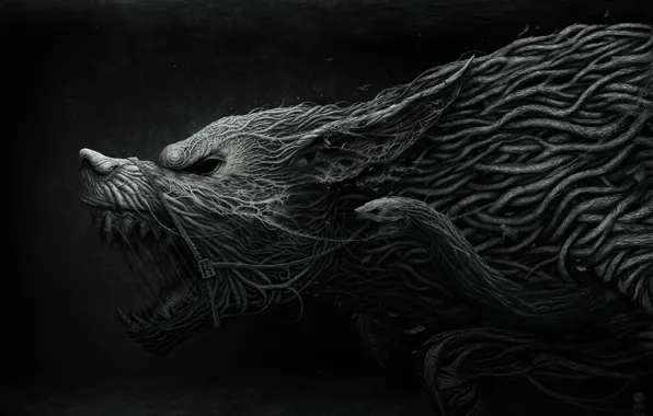 Picture wolf, grin, weave, Fenrir