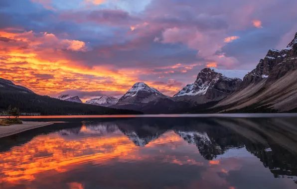 The sky, clouds, mountains, lake, reflection