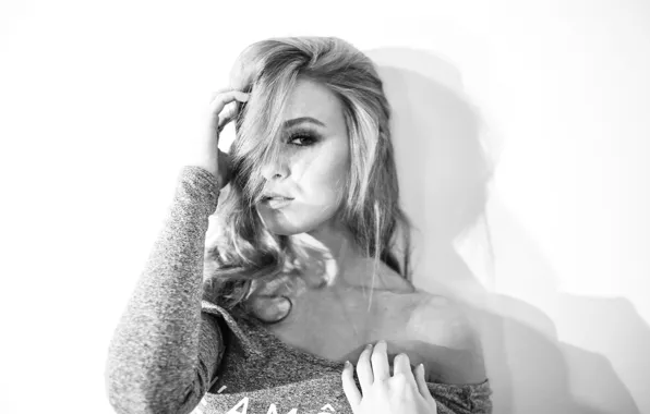 Girl, wall, woman, model, hair, black and white, female, Leanna Decker