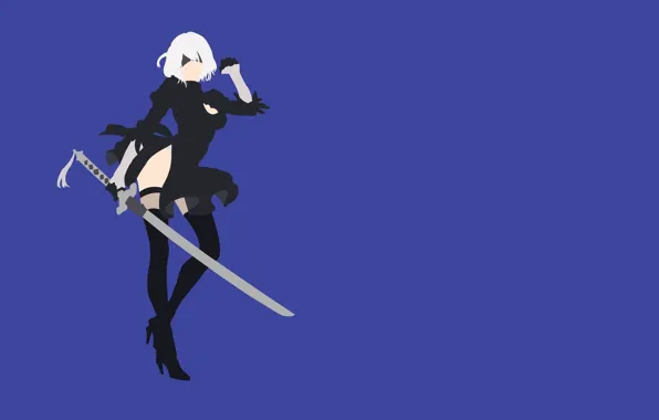 Picture robot, minimalism, sword, dress, blonde, Nier Automata, Type B, Yorha No2