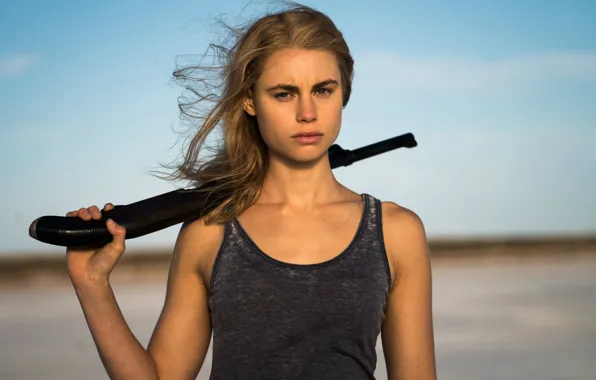 Picture look, pose, weapons, hair, actress, blonde, the series, view