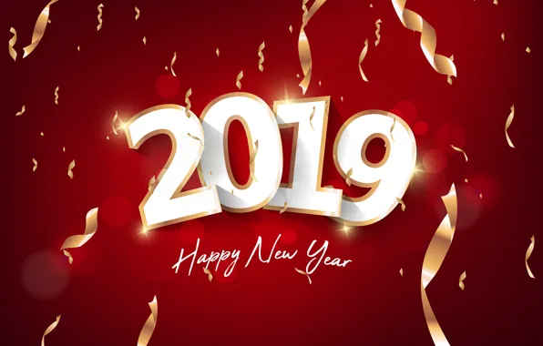 Gold, New Year, figures, golden, red background, background, New Year, Happy