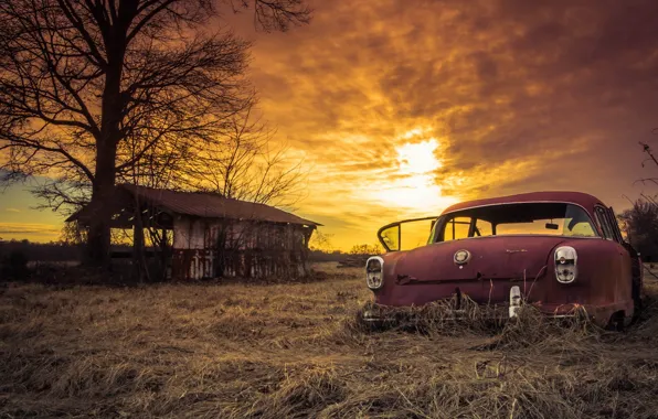 Car, sunset, abandoned, rusty, sunday, sliders