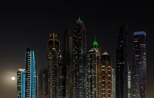 Night, The city, The moon, House, Building, City, House, Moon