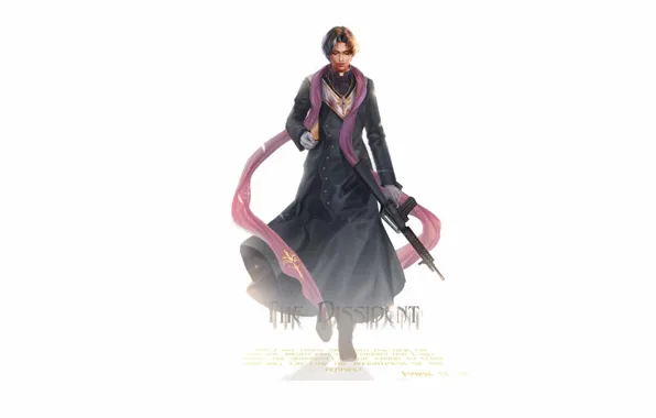 Cross, scarf, white background, gloves, guy, coat, machine gun, pastor