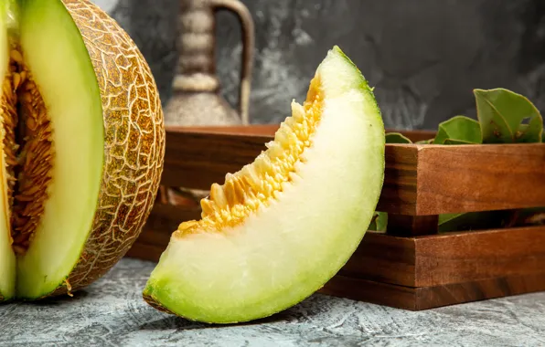 Box, slices, slices, composition, melon