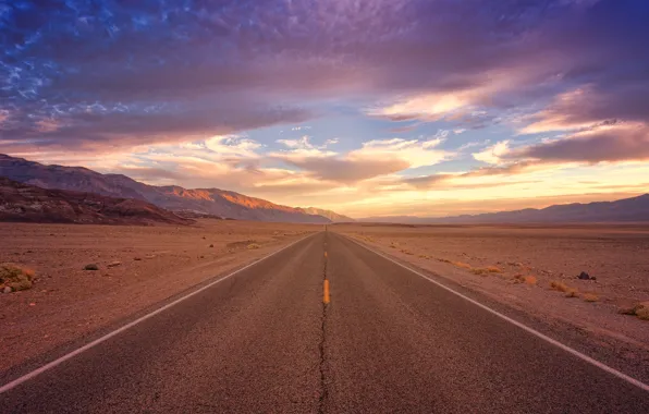 Clouds, Road, Mountains, Horizon, Desert, Asphalt, The way, Clouds