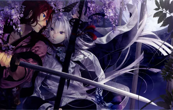 Night, katana, garden, kimono, the fight, visual novel, ken Kim GA, last old kuroba