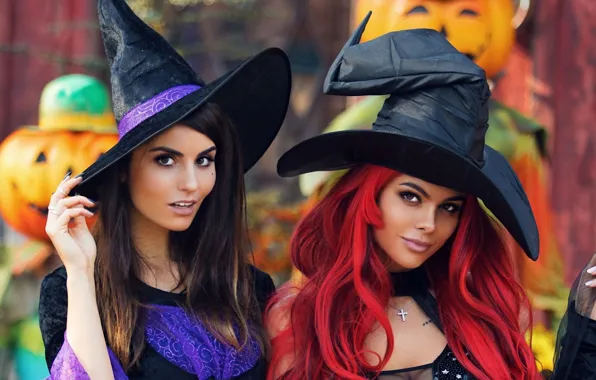 Picture girl, face, hat, costume, pumpkin, Halloween, model Irina Dreyt, the model of Vika Odintsovo