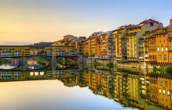 Bridge, reflection, building, Italy, Florence, Italy, Florence, Old Bridge