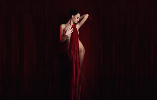 BODY, BRUNETTE, RED, FABRIC, FIGURE, BLIND
