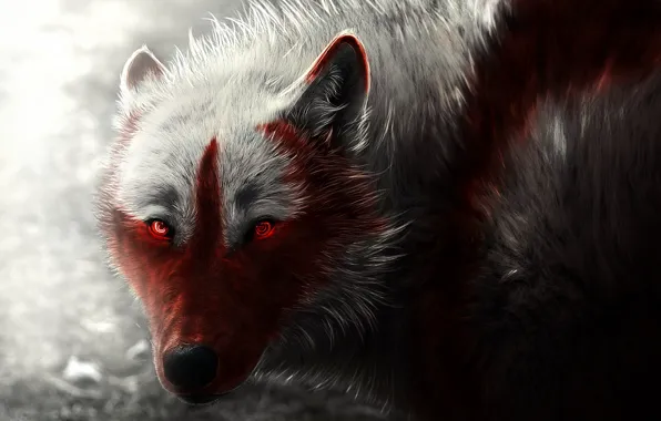 Wolf, art, wolf, glowing eyes