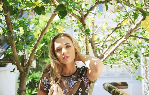 Look, trees, pose, makeup, garden, actress, hair, Madison Iseman