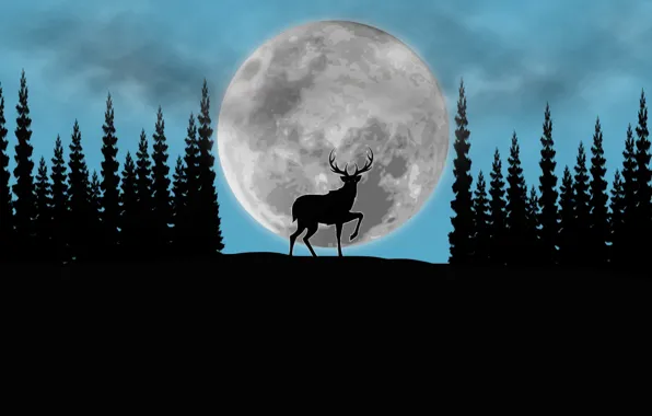 Forest, the moon, deer, art, picture
