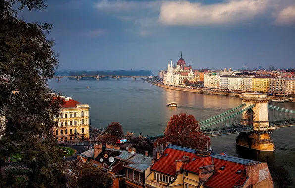 The city, river, building, home, roof, architecture, bridges, Parliament