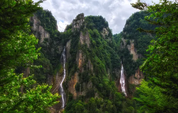 Picture the sky, trees, landscape, waterfall, Japan, Hokkaido, Hokkaido
