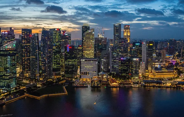Building, home, panorama, Bay, Singapore, night city, skyscrapers, Singapore