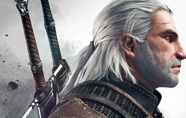 Picture Sword, Warrior, Beard, Armor, The Witcher, The Witcher, Geralt, Scar