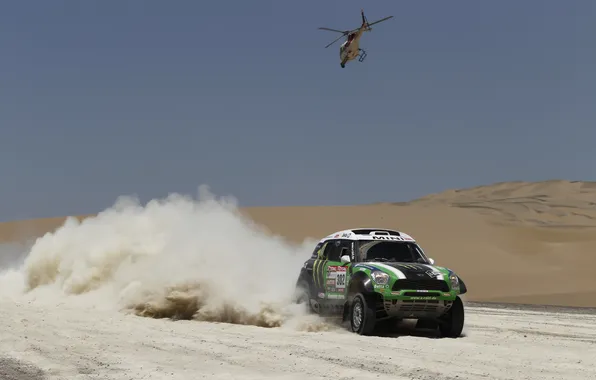 Picture Sport, Green, Helicopter, Race, Mini Cooper, Dakar, Rally, MINI