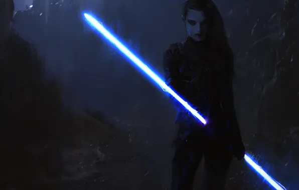 Girl, light, cave, lightsaber