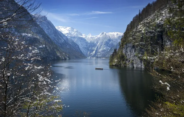 Snow, landscape, mountains, nature, lake, Germany, Bayern, Alps