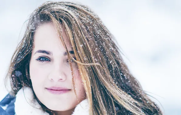 Picture winter, look, girl, snow, smile, Girl, smile, winter