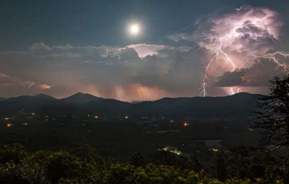 The storm, the sky, the sun, clouds, mountains, branches, clouds, lights