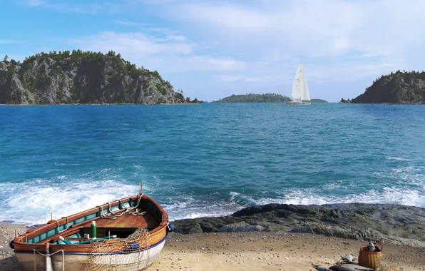 Sea, shore, boat, yacht, catch