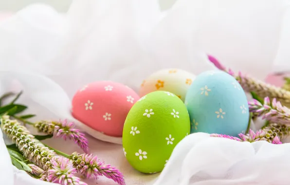 Picture flowers, eggs, Easter, happy, flowers, eggs, easter, decoration