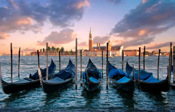 Picture sea, the sky, water, clouds, the city, island, morning, Italy