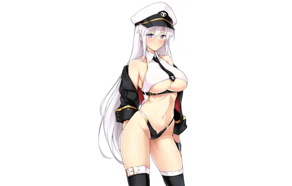 Girl, sexy, cleavage, Enterprise, thighhighs, long hair, boobs, anime