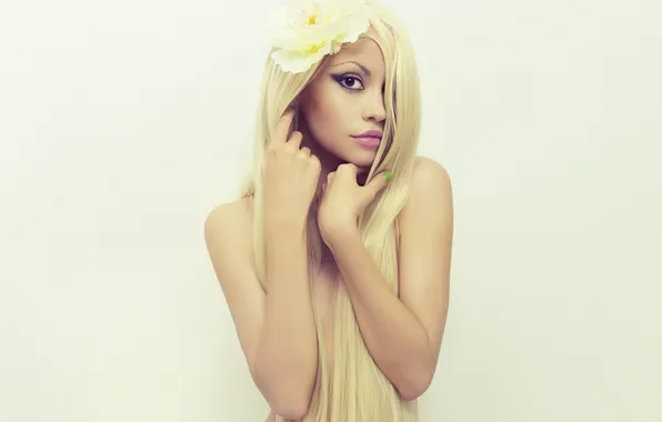 Look, girl, flowers, face, background, arrows, hair, hands