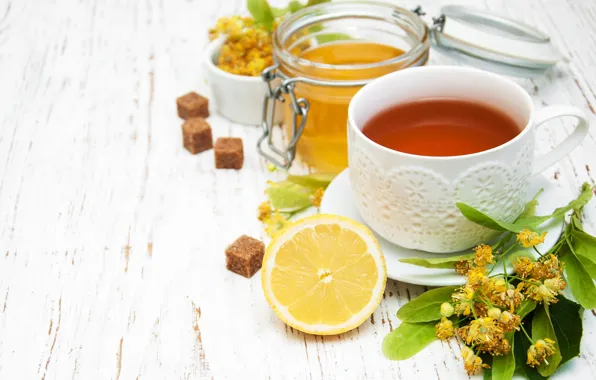 Lemon, tea, honey, Cup, saucer, Linden, Olena Rudo