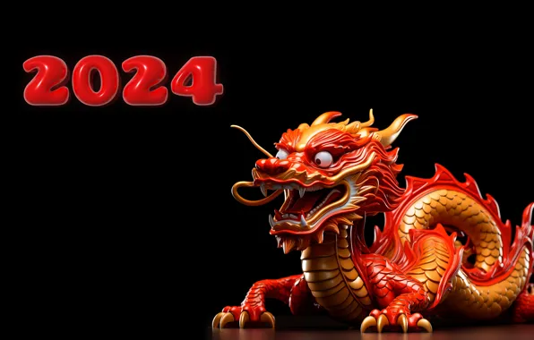 Face, red, dragon, figures, mouth, red, New year, symbol