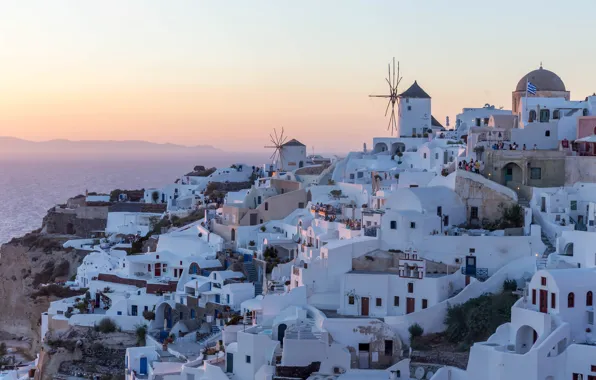 Picture sea, the sky, rocks, home, Santorini, Greece, horizon, Bay
