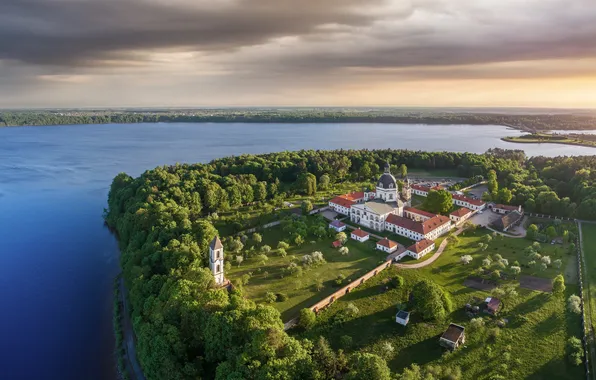 Landscape, monastery, lagoon, landmark, Lithuania, lithuania, Kaunas
