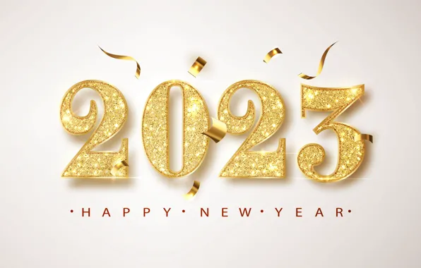 Gold, Shine, figures, New year, gold plated, light background, gold, date