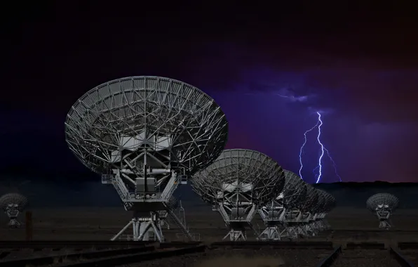 Picture the sky, lightning, antenna, New Mexico, technology, radio telescope