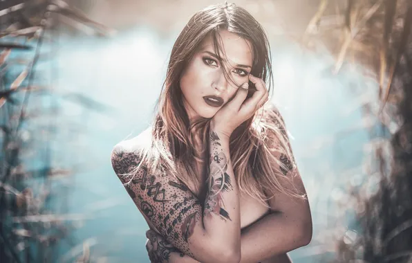 Look, pose, model, hands, tattoo, bokeh, Sarah M.J