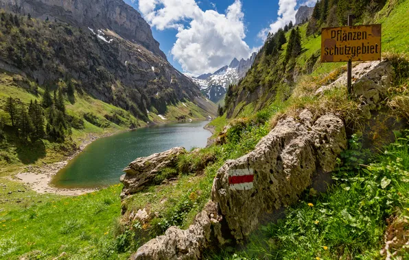 Mountains, lake, Switzerland, Alps