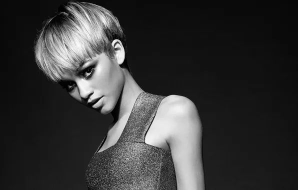 Background, model, makeup, dress, actress, hairstyle, photographer, black and white