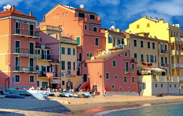 Picture sea, paint, shore, home, Italy, Liguria, Sestri Levante