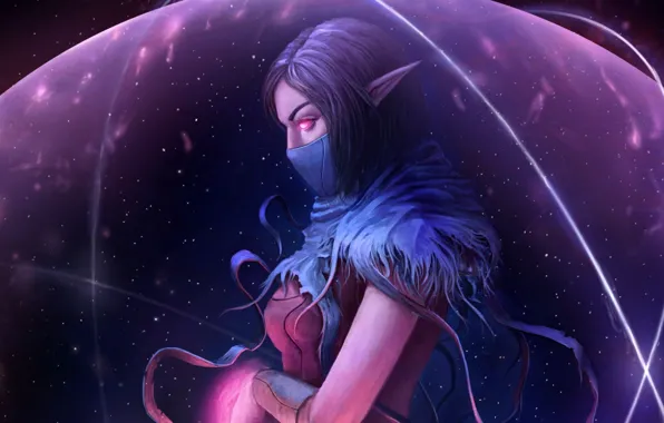 Picture girl, mask, art, elf, Dota 2, Lana, Templar Assassin, aura
