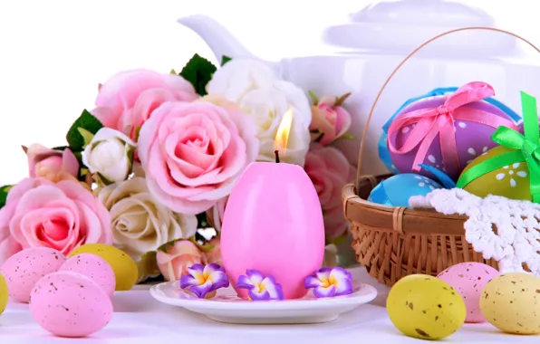 Roses, eggs, Easter, pink, flowers, eggs, easter, roses