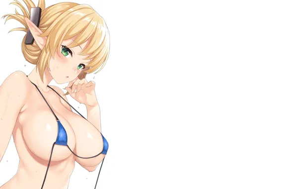 Girl, sexy, boobs, anime, pretty, sensual, blonde, elf