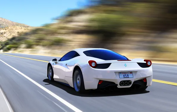 Ferrari, 458, Speed, White, Italia, Road, Supercar, Rear