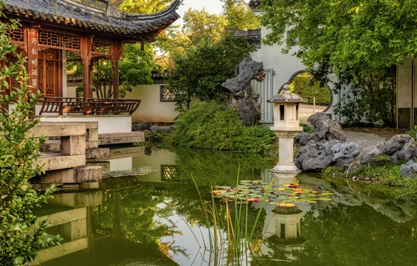 Nature, Design, Germany, Pond, Stones, Park, Street lights, in Ludwigsburg