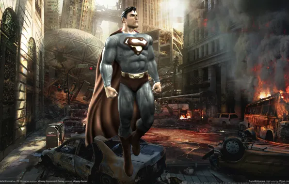 The city, superman, chaos, Mortal Kombat vs. DC Universe