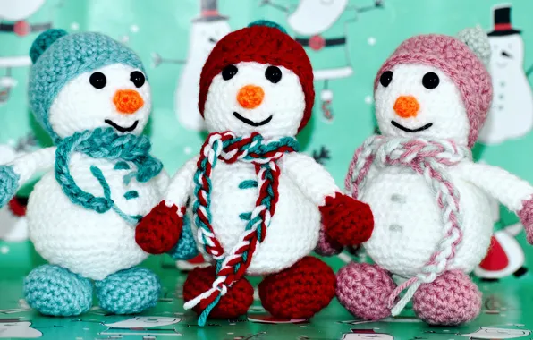 Winter, holiday, toy, toys, Christmas, three, New year, snowmen